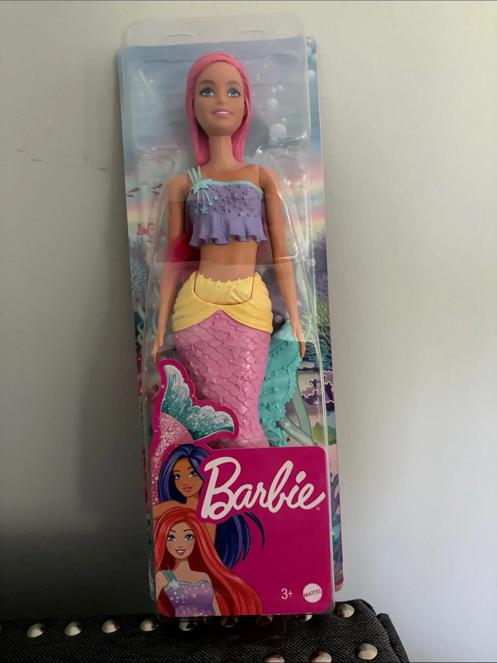 Barbie Pink Mermaid Doll with Purple Top and Yellow Waistband
